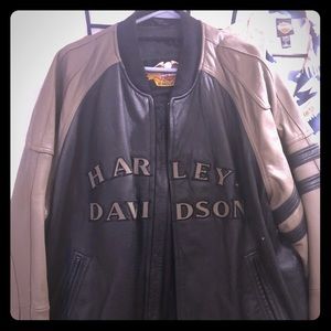 Harley-Davidson Black/Tan Leather Bomber Jacket XL